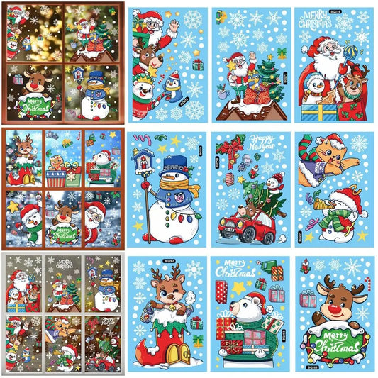 Multicolor Christmas Static Sticker Gifts Snowman Elk Cartoon Santa Claus Window Decals Xmas Tree Shopwindow Decor Mural