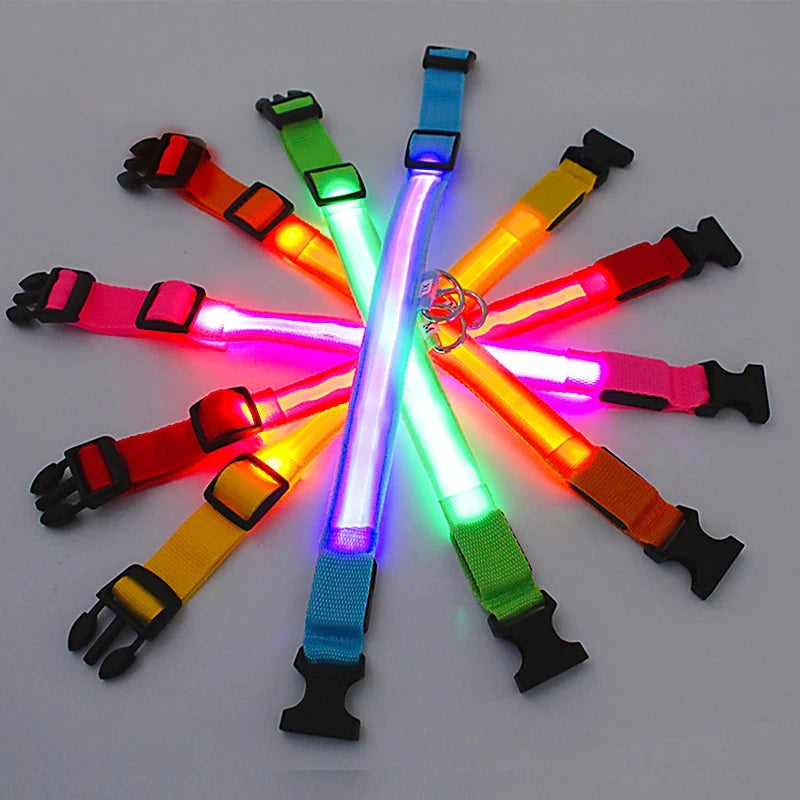 Fashion Pet Dog Collar Nylon Glow LED Glowing Cat Collars Adjustable Dog Leash Anti-loss Pet Cats Dogs Harness Accessories