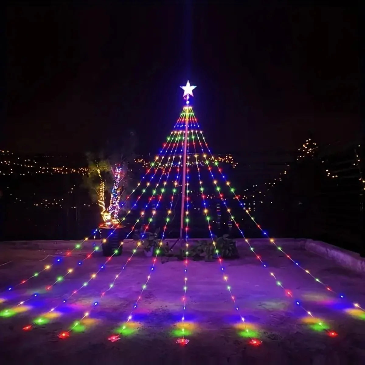 1PC 198 LED Star Waterfall Lights With 8 Modes USB Powered & Remote-Control Camping Light Indoor Outdoor Christmas String Lights