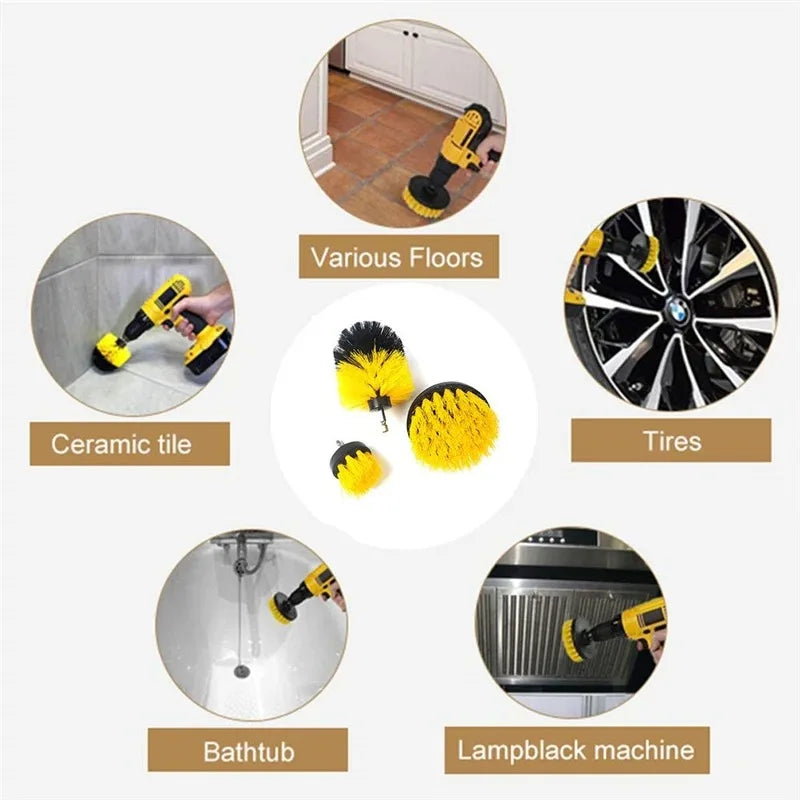 3Pcs/Set Electric Scrubber Brush Drill Brush Kit Plastic Round Cleaning Brush For Carpet Glass Car Tires Nylon Brushes 2/3.5/4''