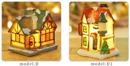 Christmas Decoration, New Year Night Light LED Luminous Snow House Sculpture Home Resin Crafts Xmas Gift for Kids