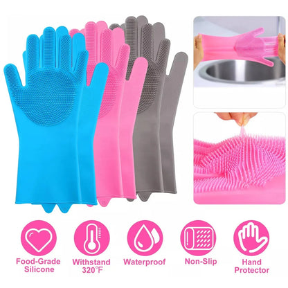 Dishwashing Cleaning Gloves Magic Silicone Rubber Dish Washing Gloves for Household Sponge Scrubber Kitchen Cleaning Tools