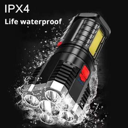 5-LED High-Power Rechargeable Camping Spotlight with Side Light, 3 Lighting Modes for Outdoor Adventures