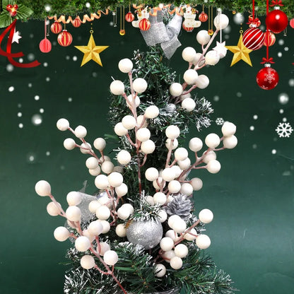 Christmas Berries Branch Fake Plants Flowers Artificial White Holly Berry Stamen Wreath Ornaments for Xmas Tree Party Home Decor