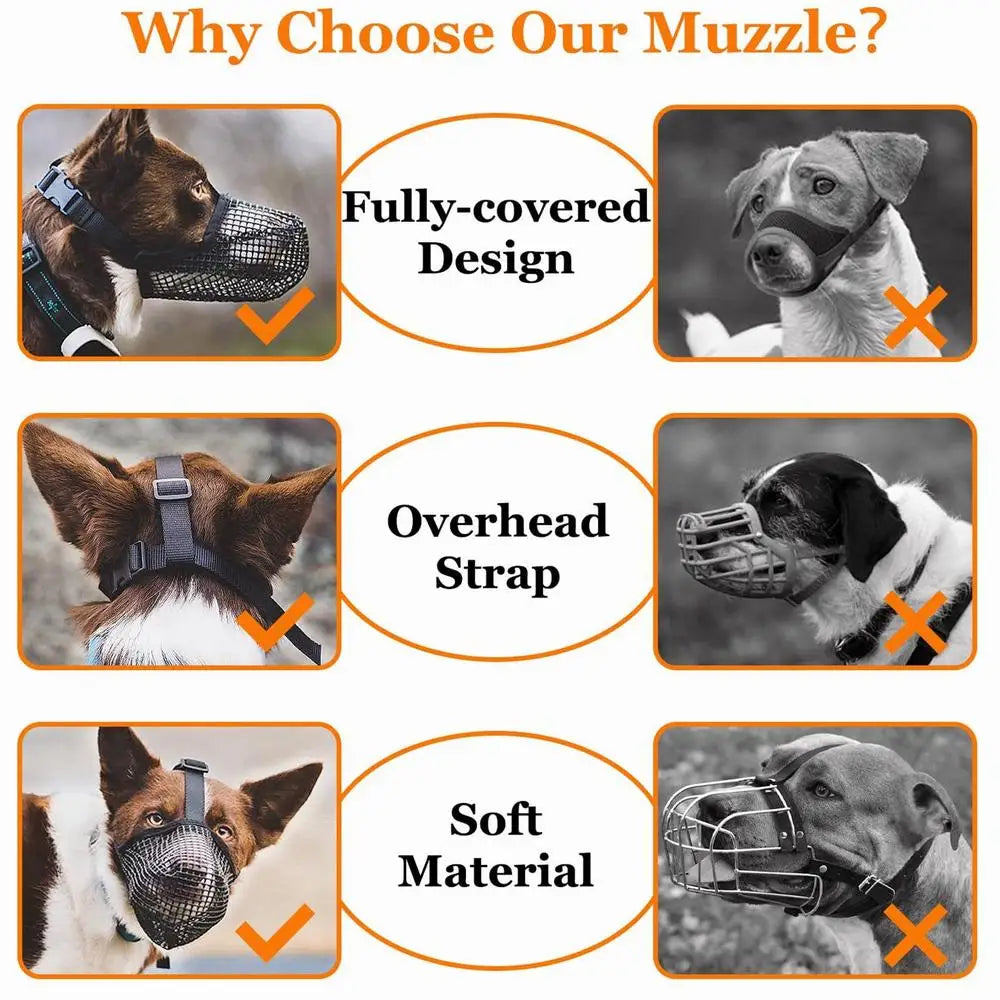 Pet Dog Muzzles Adjustable Breathable Dog Mouth Cover Anti Bark Bite Mesh Dogs Mouth Muzzle Mask For Dogs Long Mouth Doggy Use