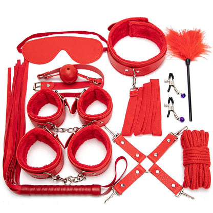 Leather BDSM Kit Bondage Set Adult Toys Sex Games Handcuffs Whip sm Sex Toy Kits Exotic Accessories Erotic Sex Toys for Couples