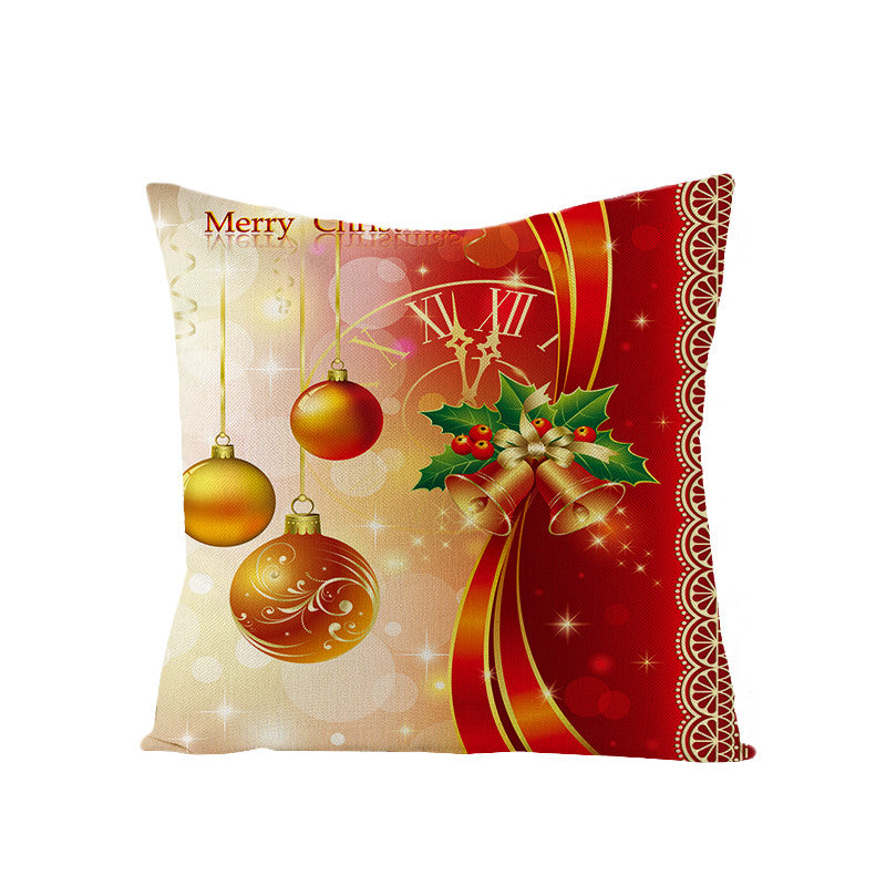 Christmas Cushion Cover 45X45cm Linen Pillowcovers Sofa Cushions Golden Pillowcase Home Decorative Throw Pillows Happy New Year