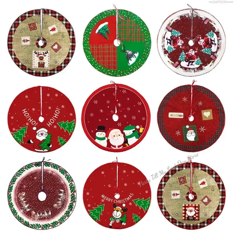 60Cm Christmas Tree Skirt Red Christmas Tree Foot Cover Santa Claus Snowflake Christmas Tree Carpet Base Mat Decorations