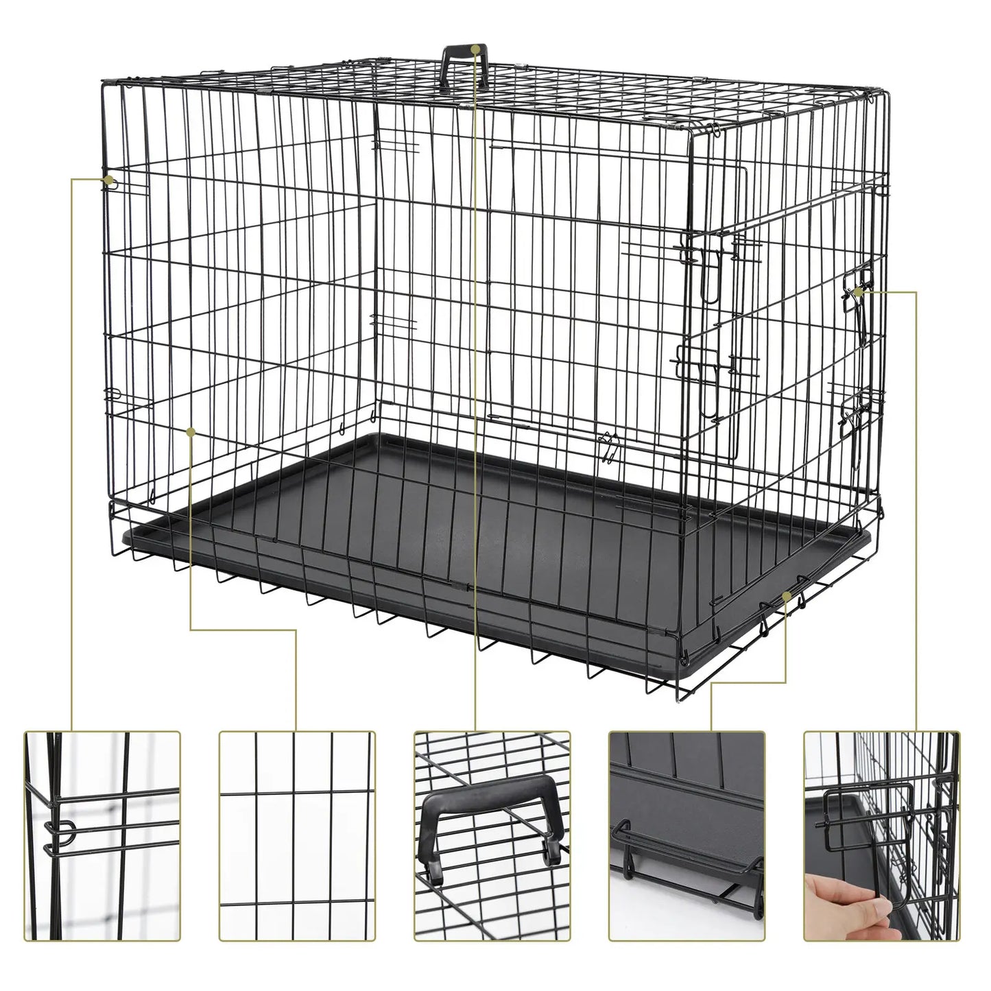 US Metal Pet Cage, Dog Crate Kennel, 2 Door with Pan, Black, 30 ", 36", 42"