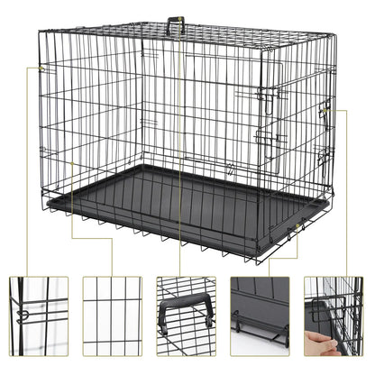 US Metal Pet Cage, Dog Crate Kennel, 2 Door with Pan, Black, 30 ", 36", 42"