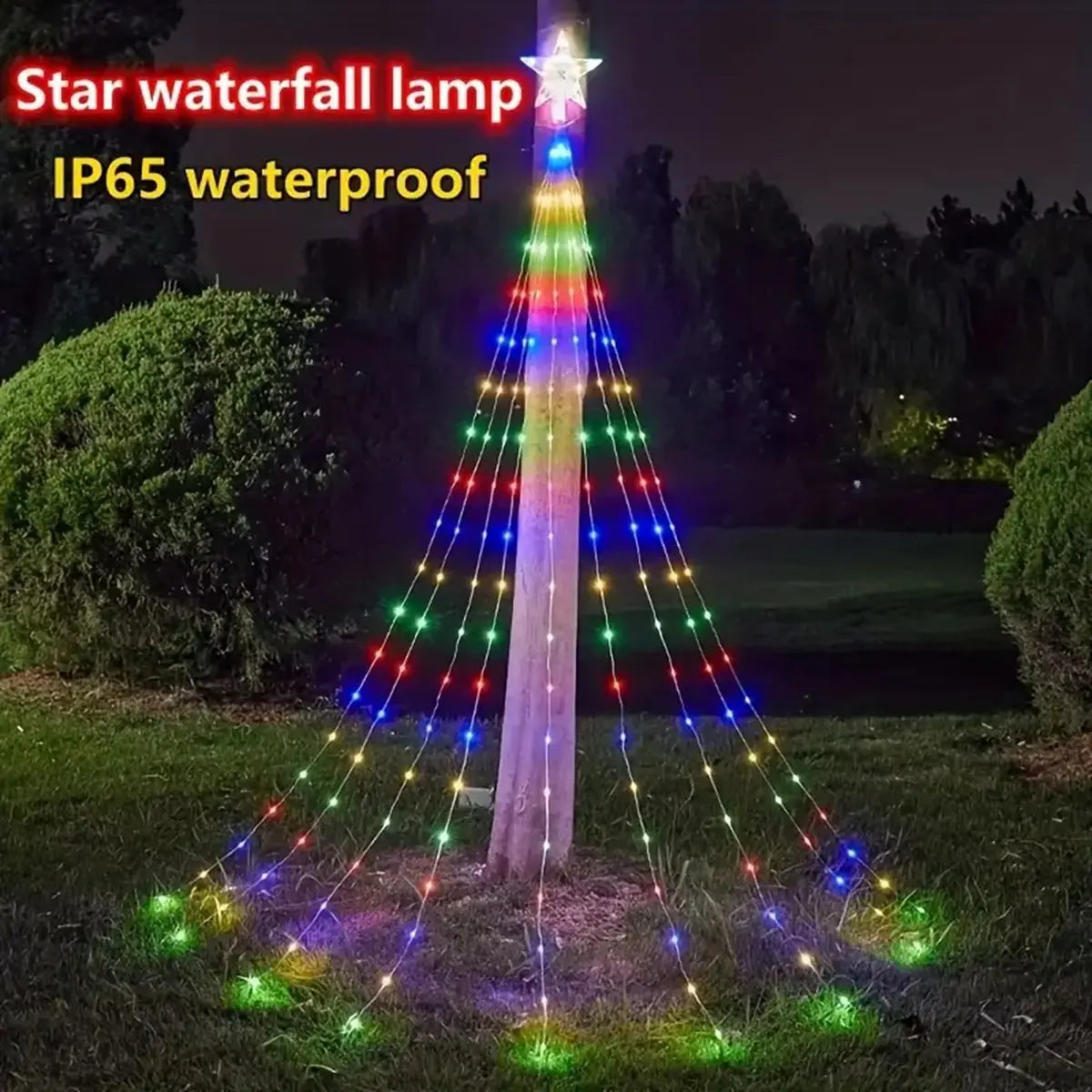 1PC 198 LED Star Waterfall Lights With 8 Modes USB Powered & Remote-Control Camping Light Indoor Outdoor Christmas String Lights