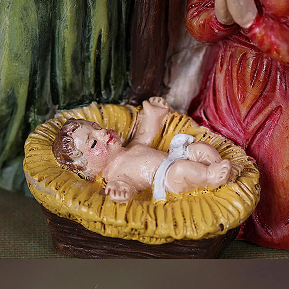 Nativity Scene Resin Figurine Christmas Desktop Statue Religious Ornament Mini Jesus Birth Decoration for Home Xmas Party Decor