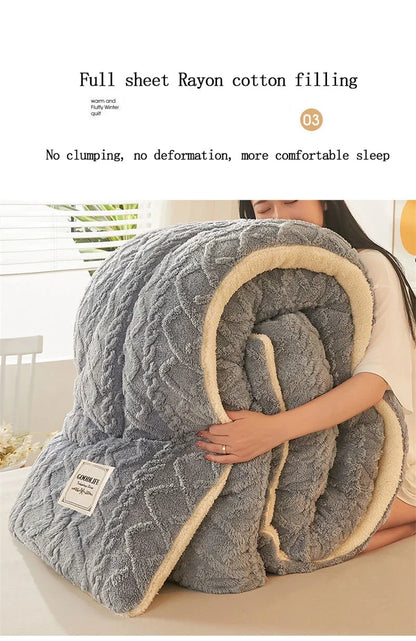 High End Thickened Winter Warm Blankets for Beds Artificial Lamb Cashmere Weighted Blanket Thicker Warmth Duvet Quilt Comforter