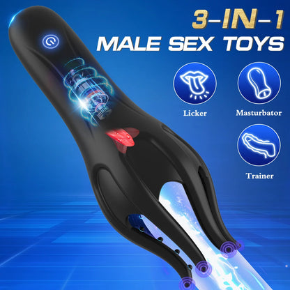 Male Glans Stimulate Massager 10 Modes Penis Delay Trainer Vibrator Rotate Masturbator Automatic Oral Climax Sex Toy For Men