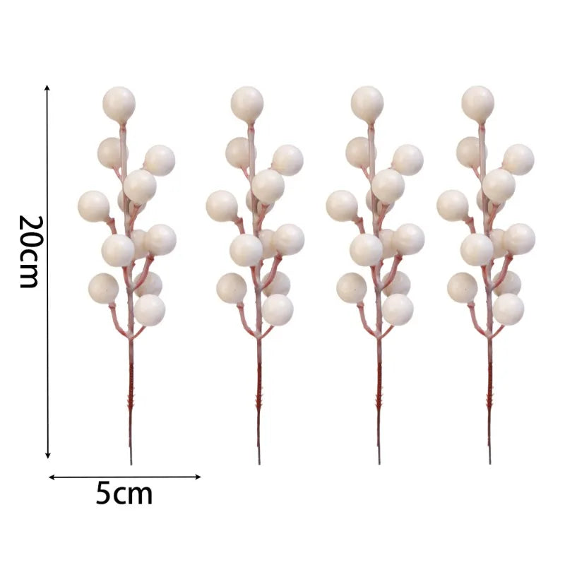 Christmas Berries Branch Fake Plants Flowers Artificial White Holly Berry Stamen Wreath Ornaments for Xmas Tree Party Home Decor