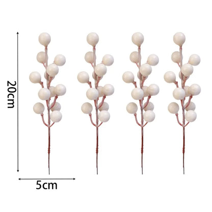 Christmas Berries Branch Fake Plants Flowers Artificial White Holly Berry Stamen Wreath Ornaments for Xmas Tree Party Home Decor