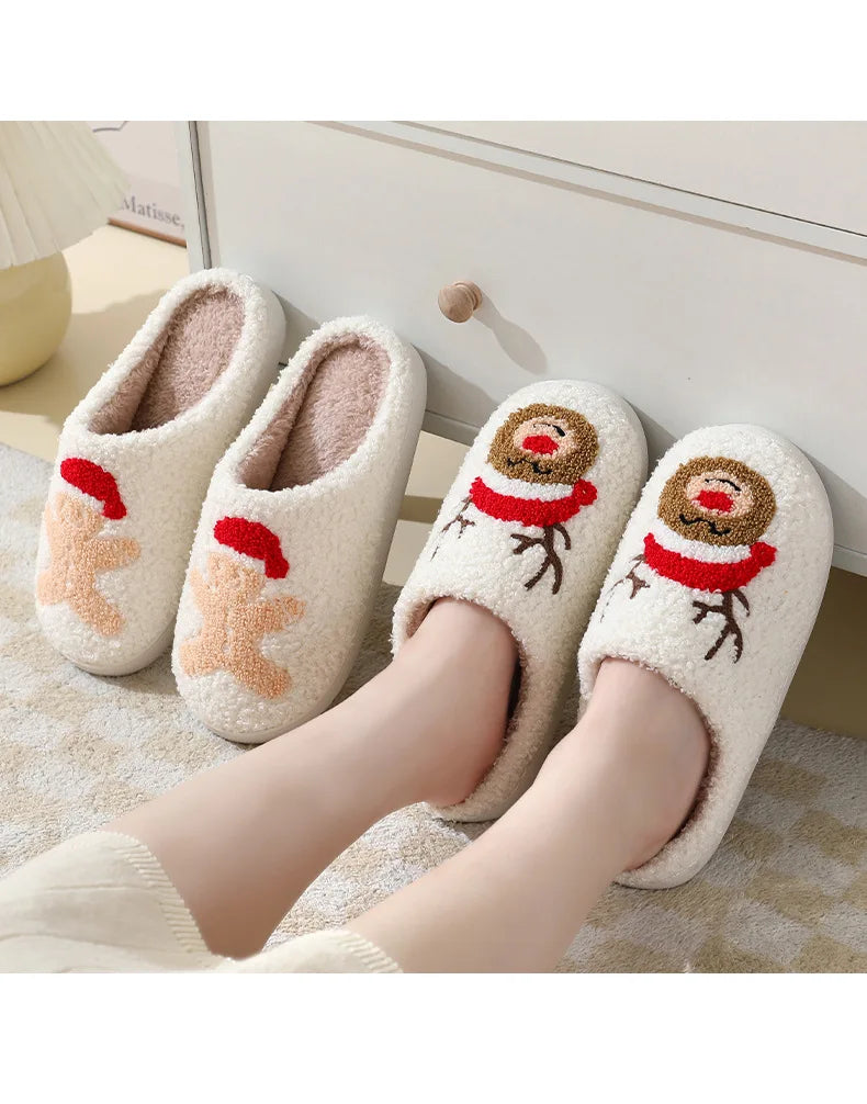 Christmas Slippers Women's Men Home Bedroom Shoes Winter Men's Female Indoor Plush Soft Fluffy Living Room Floor Flip Flops