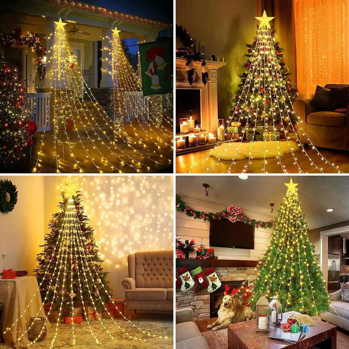 1PC 198 LED Star Waterfall Lights With 8 Modes USB Powered & Remote-Control Camping Light Indoor Outdoor Christmas String Lights