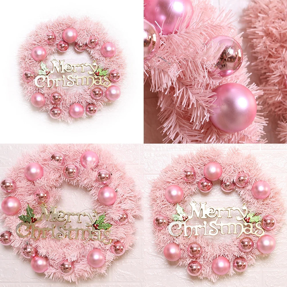 30cm Door Hanging Pink Wreath Rose Gold Pink Ball Letter Merry Christmas Window Door Garland Window Door Garden Sign Decoration