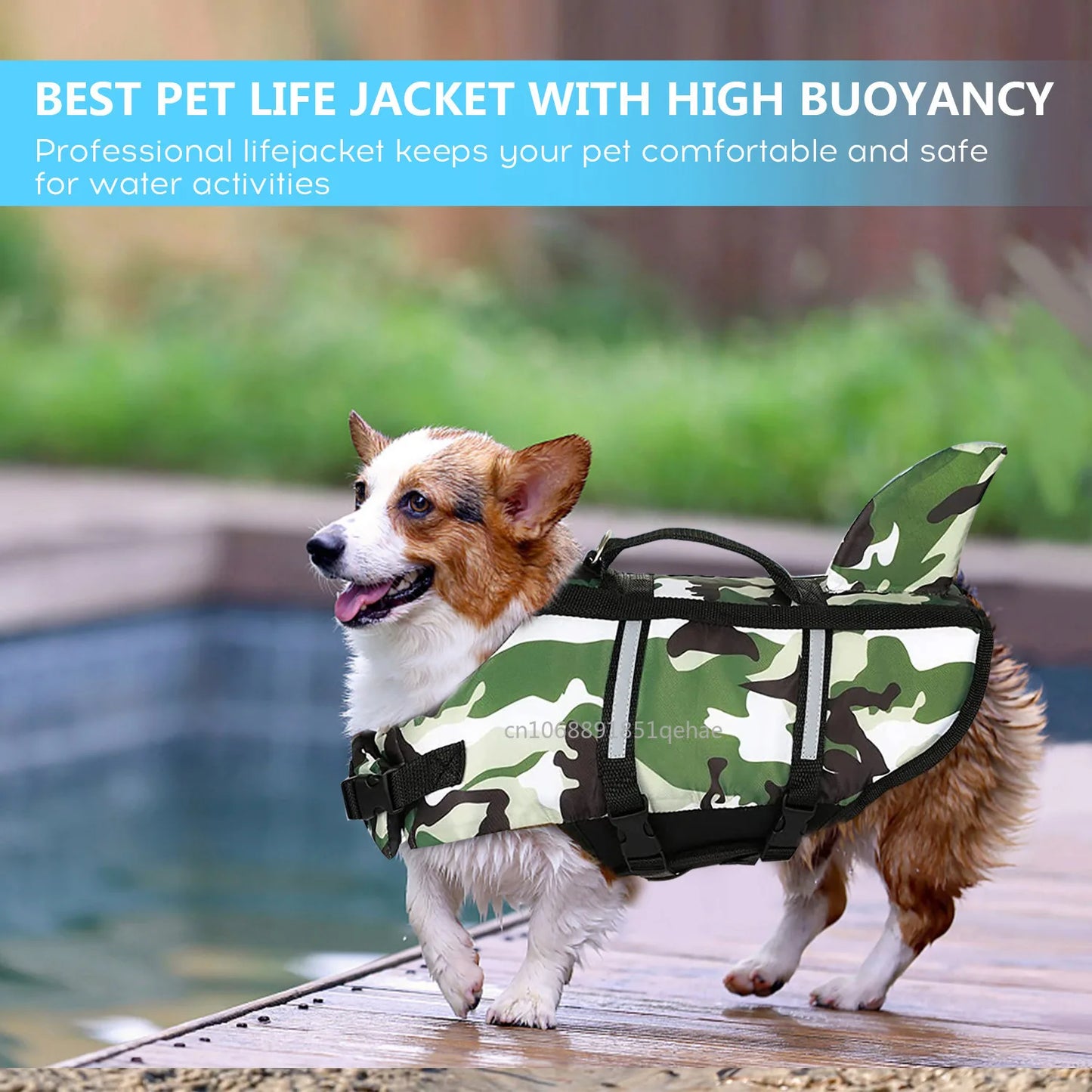 Pet Dog Life Jacket Vest Clothes Life Vest Collar Harness Pet Dog Swimming Summer Swimwear Clothes Camouflage Shark Blue Fuchsia