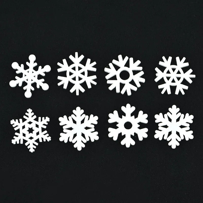 50pcs Mix Shape White Wooden Snowflakes Christmas Ornaments Xmas Tree Wood Pendant New Year Christmas Decorations for Home