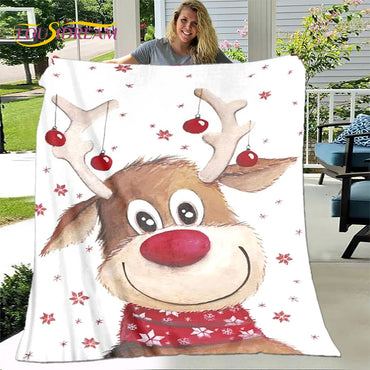 Merry Christmas New Year Cartoon Blanket,Flannel Blanket Throw Blanket,Warm Blanket for Living Room Bedroom Beds Sofa Party Gift