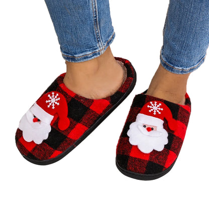 Winter Christmas Slippers Santa Claus Fur Slipper Soft Warm Plush Cushion Slides Bedroom Men Women Winter Home Cotton Slippers