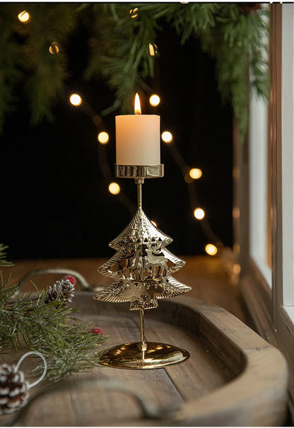 Christmas Votive Candle Holder Metal Tealight Holder Xmas tree elk Snowflake Patterns for Winter Xmas Table Centerpiece Decor