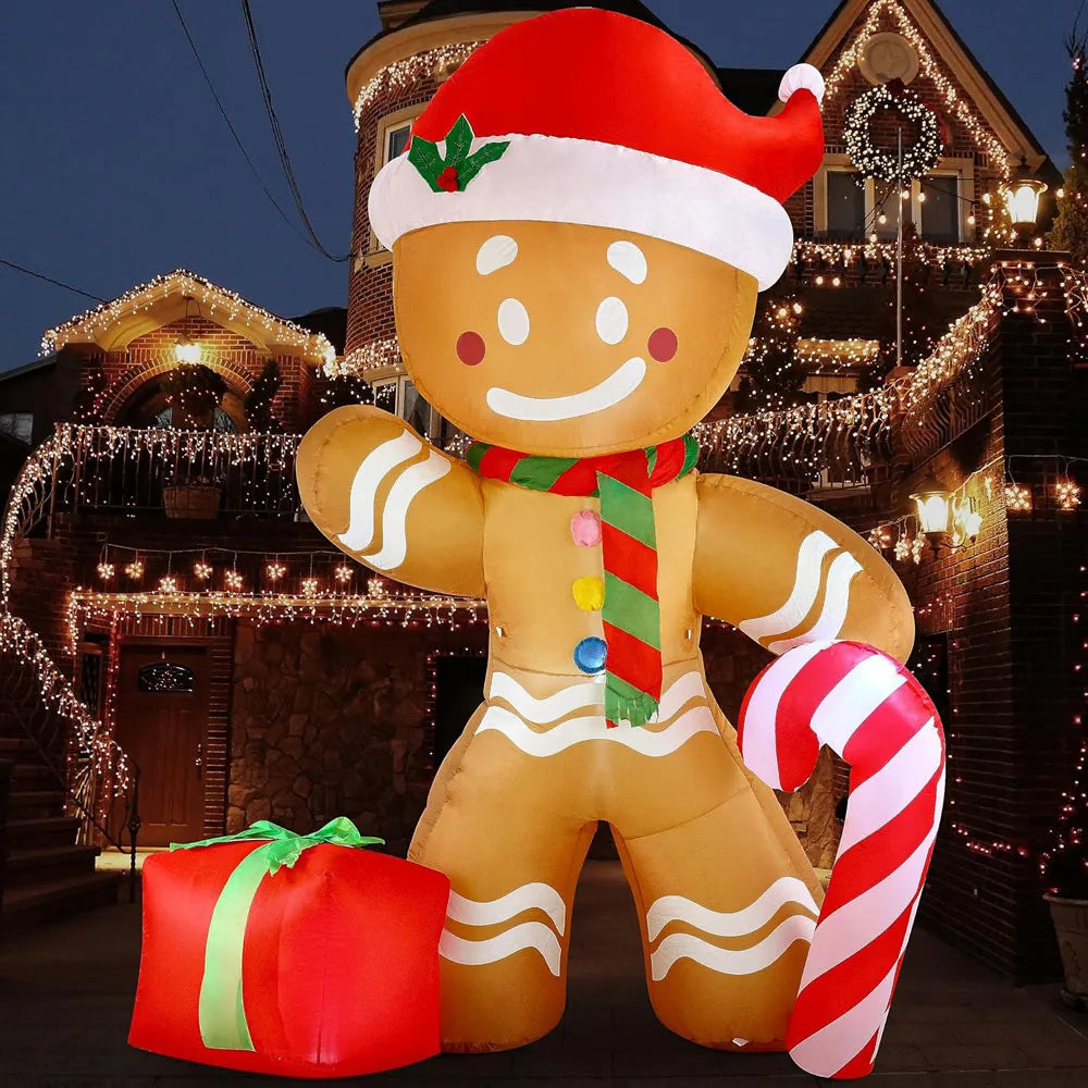 Christmas 2.4m Inflatable Gingerbread Man With Candy Built-In LED Lights Blow Up Decoration Outdoor Garden Xmas Party Ornament