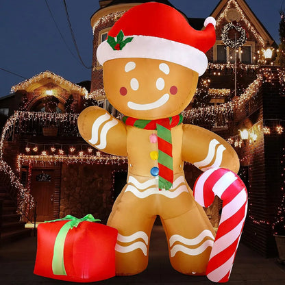 Christmas 2.4m Inflatable Gingerbread Man With Candy Built-In LED Lights Blow Up Decoration Outdoor Garden Xmas Party Ornament