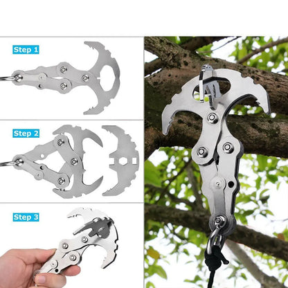 Folding Gravity Grab Hook Outdoor Rock Climbing Rescue Claw Survival Mountaineering Hook Tool Multifunctional Stainless Steel