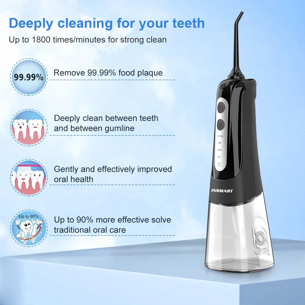 Oral Irrigator Dental Water Flosser Teeth Whitening Waterproof Portable Dental Water Jet Floss 300ML Teeth Cleaner