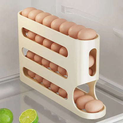 4 Layers Automatic Rolling Egg Holder Rack Fridge Egg Storage Box Container Kitchen Refrigerator Egg Dispenser Fridge Organizer