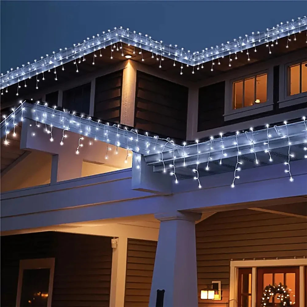 Christmas Decorations Lights Solar Icicle Curtain Lights 8 Modes Outdoor Waterproof Garden Party New Year Decoration