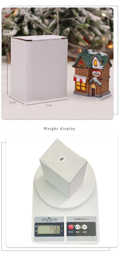 Christmas Decoration, New Year Night Light LED Luminous Snow House Sculpture Home Resin Crafts Xmas Gift for Kids