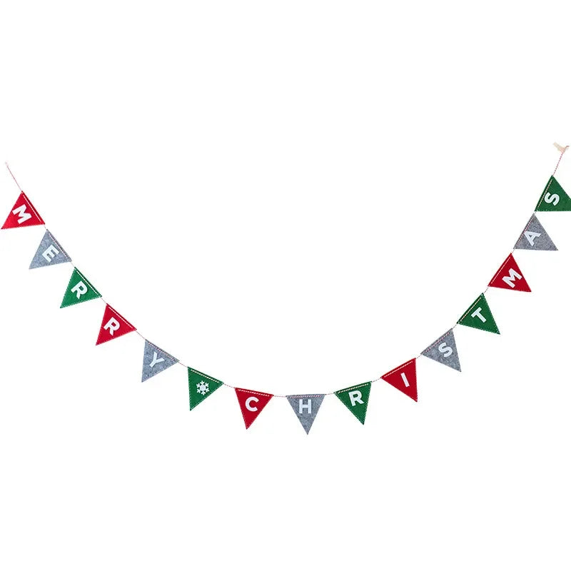 Merry Christmas Banner Wool Felt Triangle Flag Garland Xmas Tree Hanging Ornaments For Home Decorations New Year Party Supplies