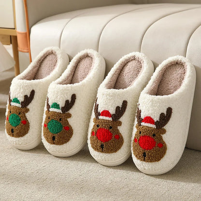 Christmas Slippers Women's Men Home Bedroom Shoes Winter Men's Female Indoor Plush Soft Fluffy Living Room Floor Flip Flops