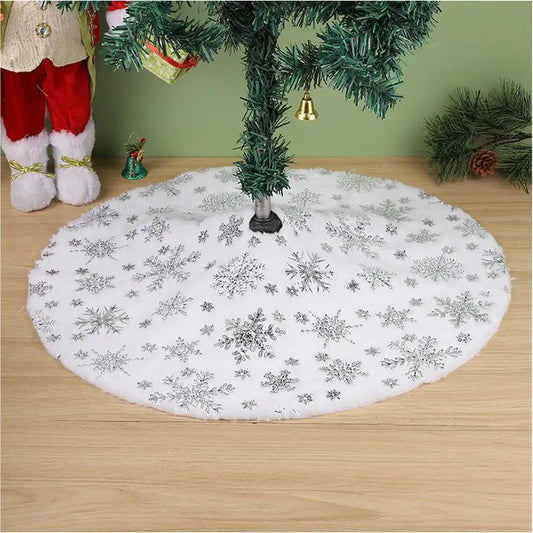 60cm Christmas Tree Skirt Beaded Snowflake Sparkle Tree Skirt  Plush Tree Skirt Christmas White Tree Skirt Decoration