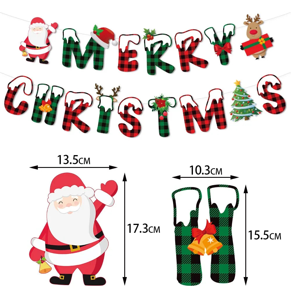 Christmas Hanging Banner Garland Bunting Santa Claus Snowflakes Flag Banner Merry Christmas Party Decoration Gift