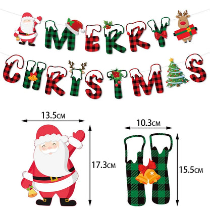 Christmas Hanging Banner Garland Bunting Santa Claus Snowflakes Flag Banner Merry Christmas Party Decoration Gift