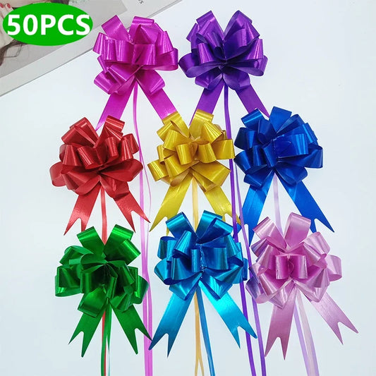 10/20/50pc Pull Bows Gift Knot Ribbon Christmas/Wedding Gift Decoration Knot Birthday Decor Gift Wrapping Bows Packing Car Decor