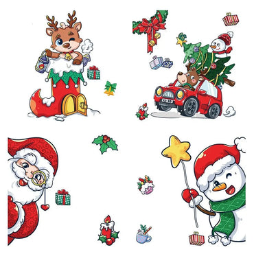 Multicolor Christmas Static Sticker Gifts Snowman Elk Cartoon Santa Claus Window Decals Xmas Tree Shopwindow Decor Mural