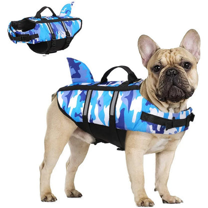 Pet Dog Life Jacket Vest Clothes Life Vest Collar Harness Pet Dog Swimming Summer Swimwear Clothes Camouflage Shark Blue Fuchsia