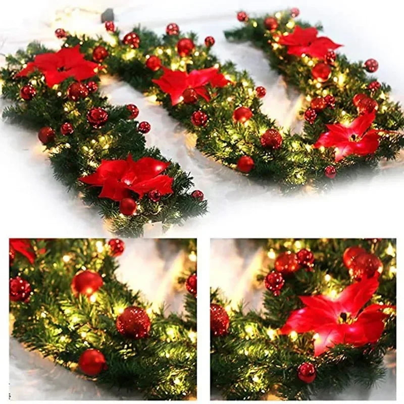 Christmas Rattan Garland Decorative Staircase Fireplace Christmas Decoration Xmas Tree Rattan Banner Stair Wreaths with Light