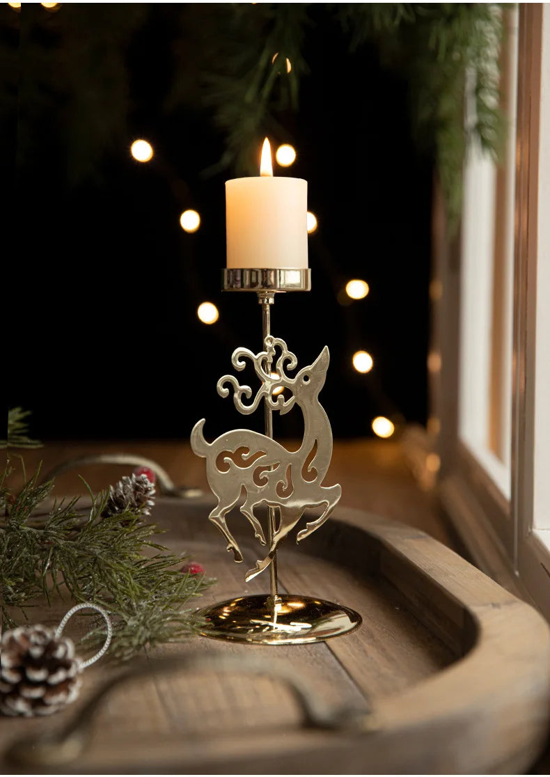 Christmas Votive Candle Holder Metal Tealight Holder Xmas tree elk Snowflake Patterns for Winter Xmas Table Centerpiece Decor