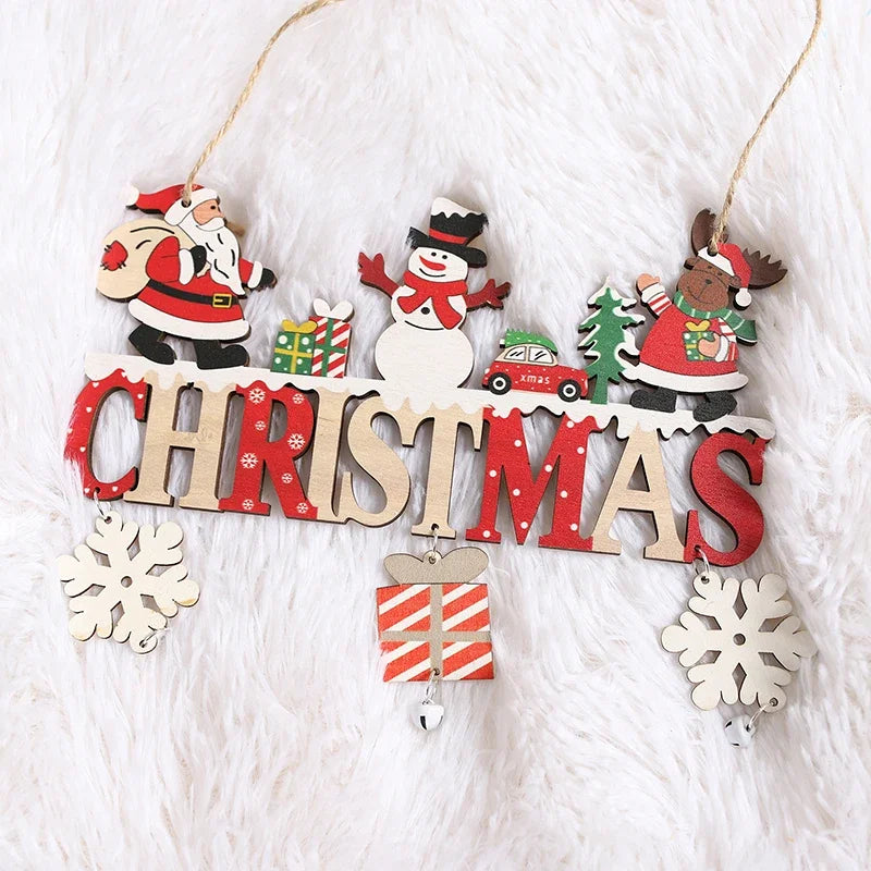 Gnome Santa Claus Wooden Hanging Ornaments Merry Christmas Decorations for Home Door Xmas Tree Pendants