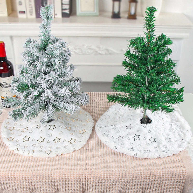 Mini 40cm Christmas Tree Skirt Desktop Xmas Tree Snowflake White Fur Base Mat Carpet Christmas Decorations