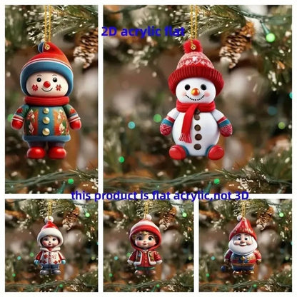 2D Acrylic Cartoon Santa Claus snowman Christmas Tree Pendant Christmas Cute Hanging Oranment Navidad New Year 2025 Gift Home