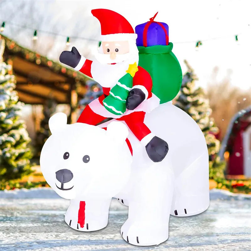 7FT Christmas Inflatable Toys Decoration Santa Claus Ride Polar Bear Outdoor Inflatabe Model with LED Lights Garden Xmas Decor