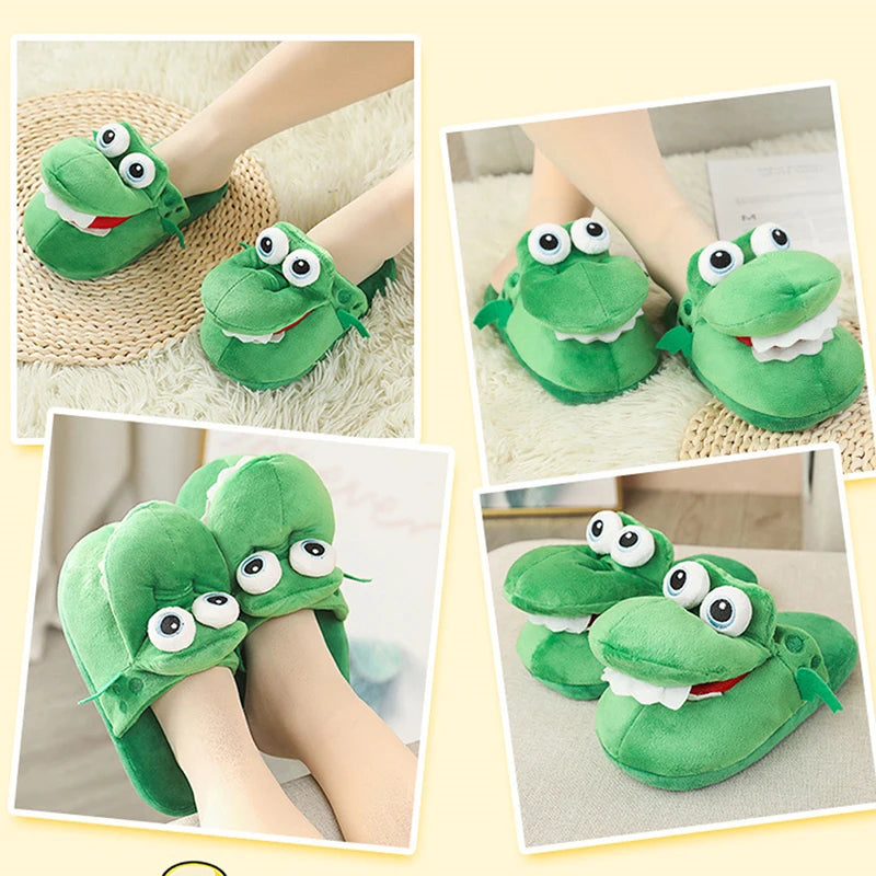 Cartoon Crocodile Cotton Slippers With Moving Mouth Funny Home Cotton Shoes Winter Walking Warm Christmas Gift For Men Women